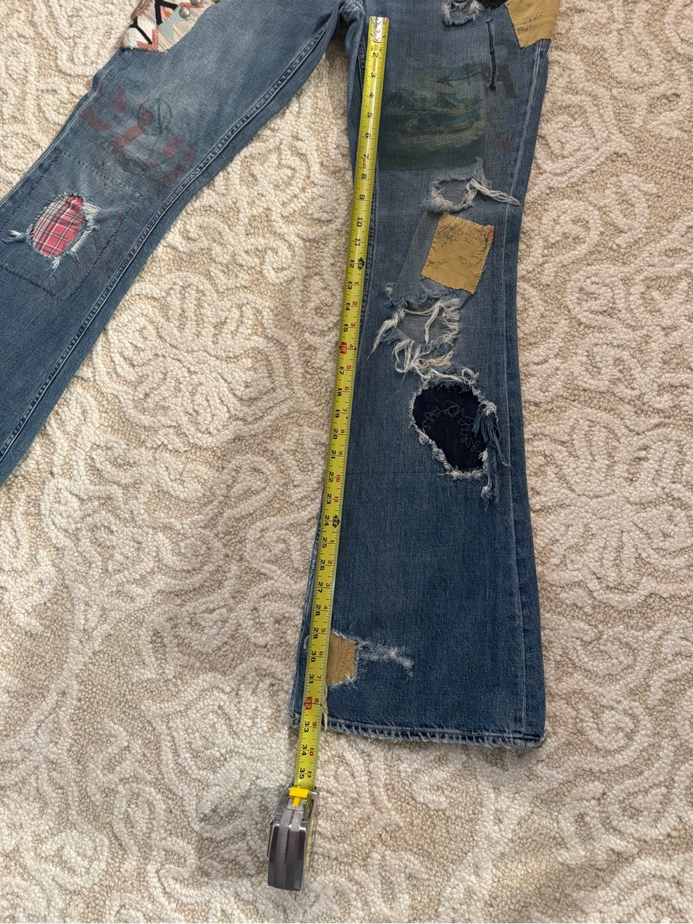 Women’s Distressed Patchwork Blue Jeans - Picture 4 of 11